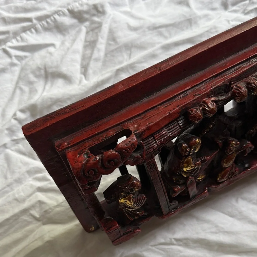 Vintage Chinese Wooden Carving High Relief 3D Art 1800s Hand Carved Wood (CB1)